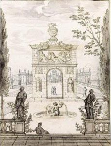 Classical Garden With Arcades, Statues And A Fountain