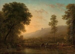 Watering Cattle At Dusk