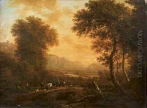 Paysage Montagneux A La Riviere Avec Une Bergere Et