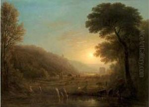 Paysage Pastorale Au Coucher De Soleil