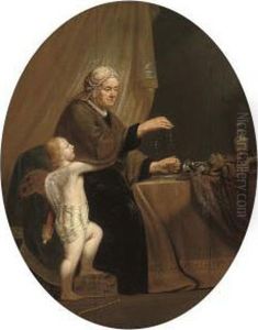 An Old Woman Weighing Gold, Cupid By Her Side by Pieter de Grebber