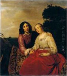A Marriage Portrait, With A Lady
 And Gentleman Seated On A Carpet Draped At The Base Of A Tree, Within A
 Landscape Setting