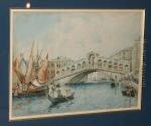 Venezia, The Rialto Bridge, Signed And Inscribed 'a Degrossi, Venezia' by Adelchi De Grossi