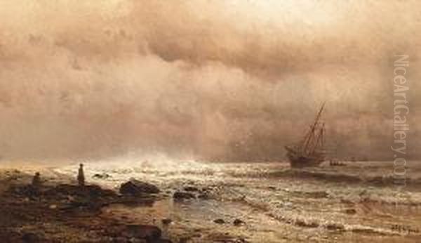 A Coastal View With Figures And A Ship At Sea - view 1
