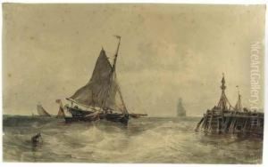 Sailing Vessels Approaching A Jetty by Mauritz F. H. de Haas