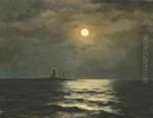 Lighthouse At Night by William Frederick de Haas