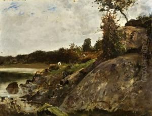 Paisaje Con Rio Y Vacas by Carlos de Haes