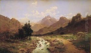 Paisaje De Alta Montana Con Rio Y Pastora by Carlos de Haes