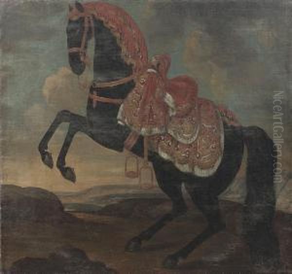 A Rearing Black Stallion, Possibly A 'lipizzaner' - view 1