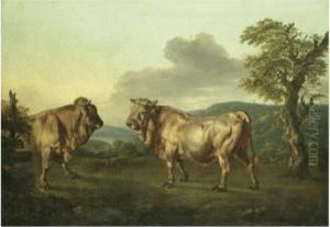 Two Bulls In A Landscape Two Bulls In A Landscape
