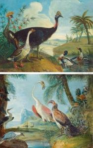 Uccelli Esotici In Un Paesaggio by Ferdinand Phillip de Hamilton