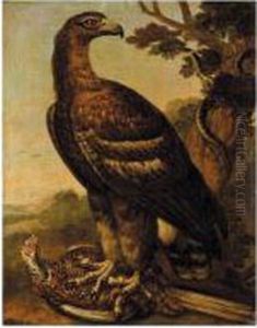 A Golden Eagle With A Pheasant In Its Talons, A Snake Coiled Around A Tree Nearby