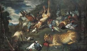 A Hunting Still Life With A Dead
 Hare, A Pheasant, A Mallard Andother Birds, With A Pointer And A 
Cheetah