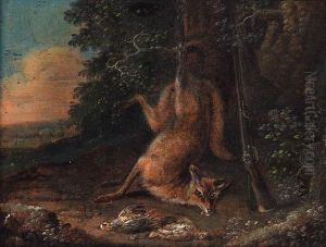 A Dead Fox And A Brace Of Partridge At The Edge Of A Wood