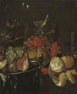 Figs And Grapes On A Pewter Plate