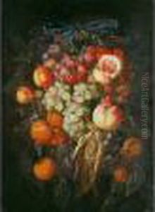 Mazo De Frutas Atadas Con Una Cinta Azul by Cornelis De Heem