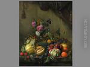 Stillleben Mit Blumenvase Und Fruchten by Cornelis De Heem