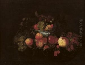 A Silver Plate With Peaches And Cherries by Cornelis De Heem