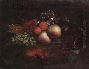 Peaches, Grapes, Blackberries And Other Fruit Gathered Together In A Swag