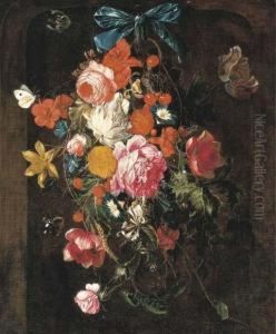 Roses, Peonies, Morning Glories, Tulips, Poppies And Other Flowershanging From A Nail