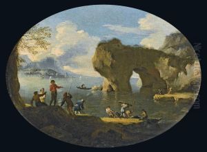 Marina Con Arco Roccioso E Figure Di Pescatori by Jacob De Heusch