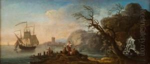 Veduta Costiera, Con Veliero E Pescatori by Jacob De Heusch