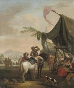 Soldiers On Horseback Near An Encampment