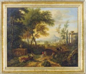 A Hunting Scene In A Wooded Valley