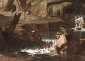 Felsige Herbstlandschaft Mit
Wasserfall Und Figurenstaffage by Jacob De Heusch