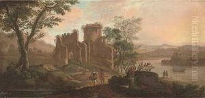 A River Landscape With Travellers By A Ruined Fort