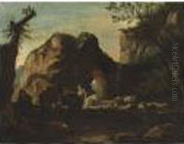 Herdsmen Travelling Through A Rocky Mediterranean Landscape - view 1