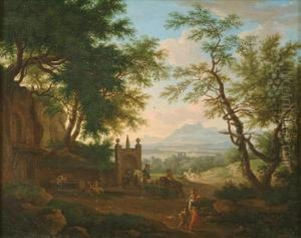 Travellers Beforea Fountain - view 1