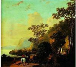 Cavaliers Sur Un Chemin Pres D'une Riviere Dans Un Paysage Boise by Willem de Heusch