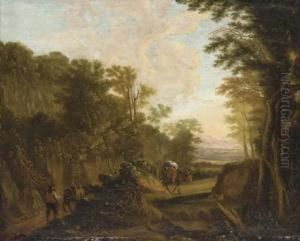 A Mule Train On A Path In A Mountainous Landscape by Willem de Heusch
