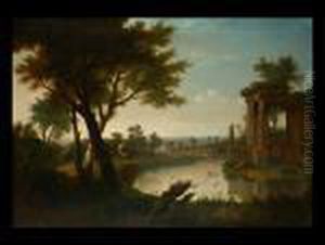 Arkadische Landschaft Mit Antiken Tempelruinen An Einemflusslauf by Willem de Heusch