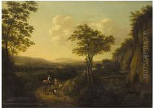 A Southern Landscape With Travellers Beside A Bridge Over A River - view 1