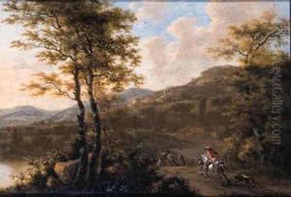 A Sportsman And A Muleteer On A Road, In An Italianatelandscape - view 1