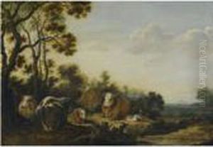Landscape With Cattle And Ducks By A Stream by Gillis Claesz De Hondecoeter