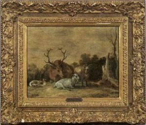 Tiergruppe Mit Rothirsch In Abendlicher Landschaft by Gillis Claesz De Hondecoeter