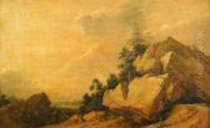 Bergslandskap Med Vandrare Bergslandskap Med Vandrare