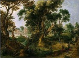 A Wooded Landscape With A Sportsman by Gillis Claesz De Hondecoeter