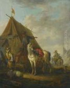 Horsemen At Camp. by Lambert de Hondt
