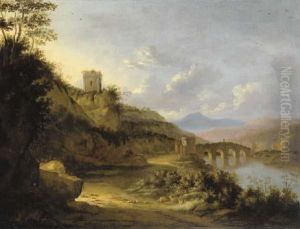 Paesaggio Fluviale Con Un Ponte Fortificato E Un Mausoleo