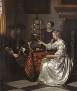 Jeune Femme Nourrissant Son Perroquet