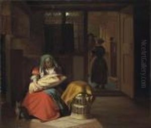 A Lady Nursing A Child In An Interior