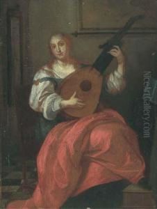 A Lady Playing A Lute In An Interior by Pieter De Hooch
