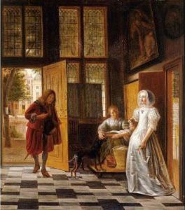 A Woman Receiving A Man At A Door