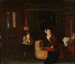 A Mother With Baby And Man Servant In An Interior by Pieter De Hooch