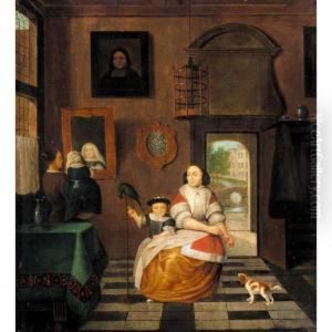 An Interior With A Seated Mother And Her Children by Pieter De Hooch