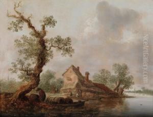 Casa In Riva Al Fiume Con Un""imbarcazione A Remi by Reinier Van Der Laeck